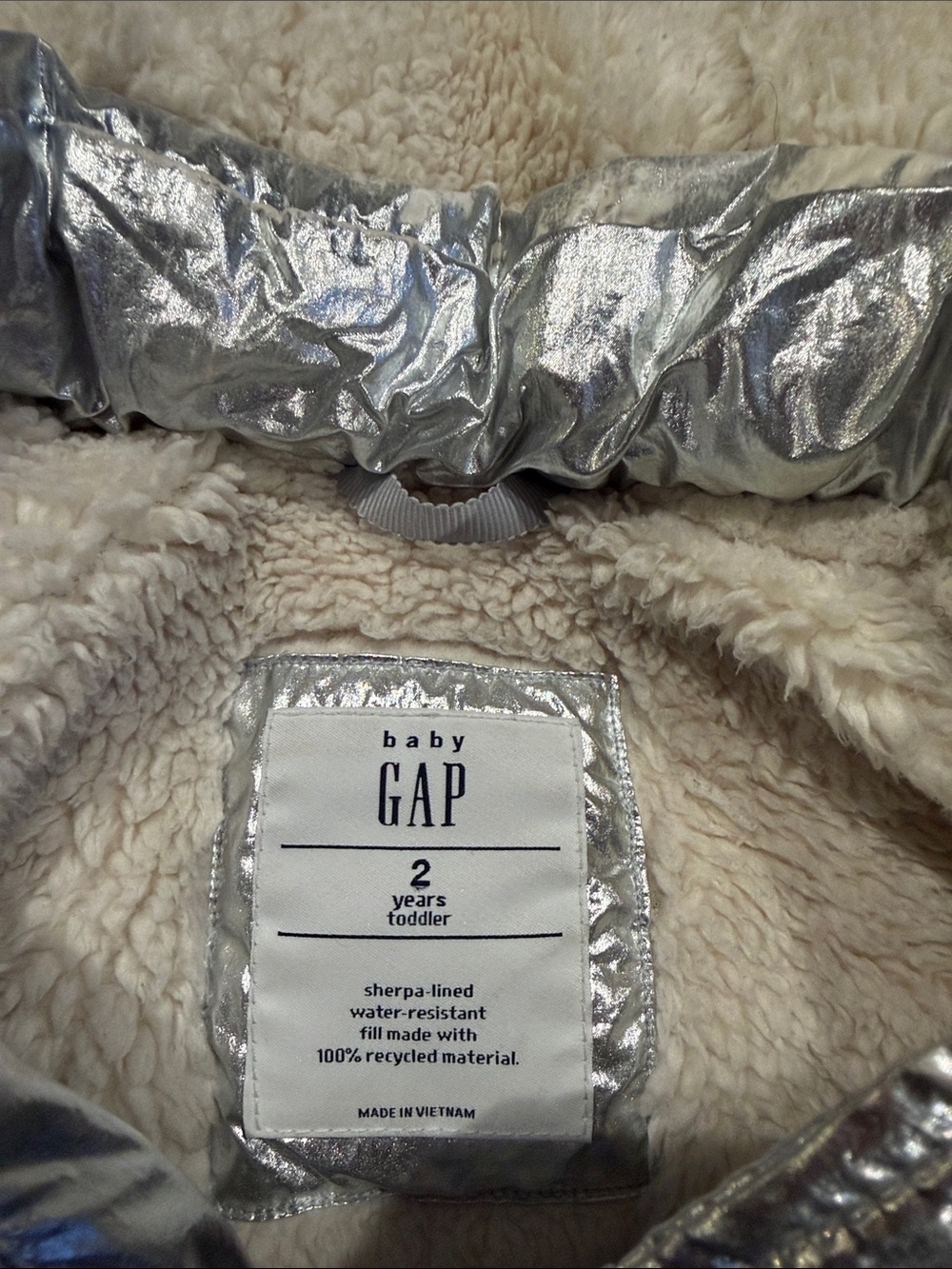 GAP Metallic Silver Puffer Jacket with Hood - Picture 2 of 2